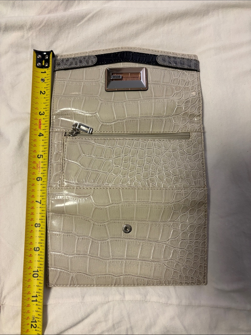 Guess Croc-Embossed Clutch in Light Gray with Black Trim - Picture 4 of 9